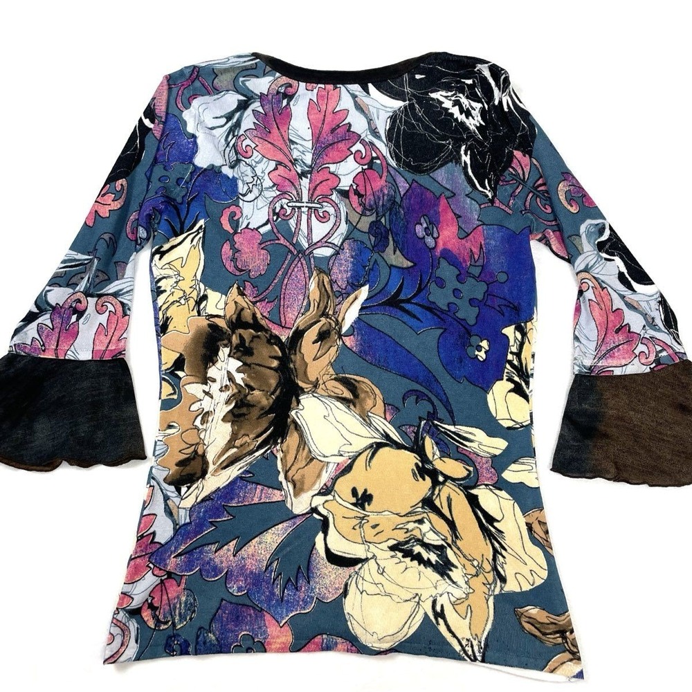 Alberto Makali Women's Floral Cardigan Vintage Y2K Bell Sleeve Gem Sz L NWT - Picture 7 of 11